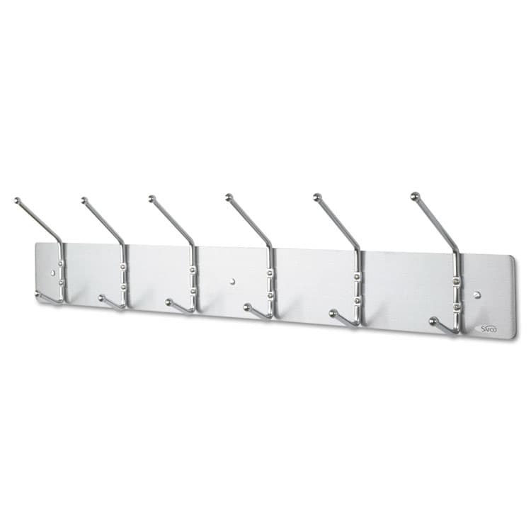 SAFCO PRODUCTS Metal Wall Rack, Six Ball-Tipped Double-Hooks, Metal, 36w x 3.75d x 7h, Satin (SAF4162)