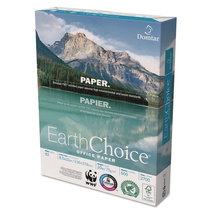 DOMTAR PAPER EarthChoice Office Paper, 92 Bright, 20 lb Bond Weight, 8.5 x 11, White, 500 Sheets/Ream, 10 Reams/Carton (DMR2700)