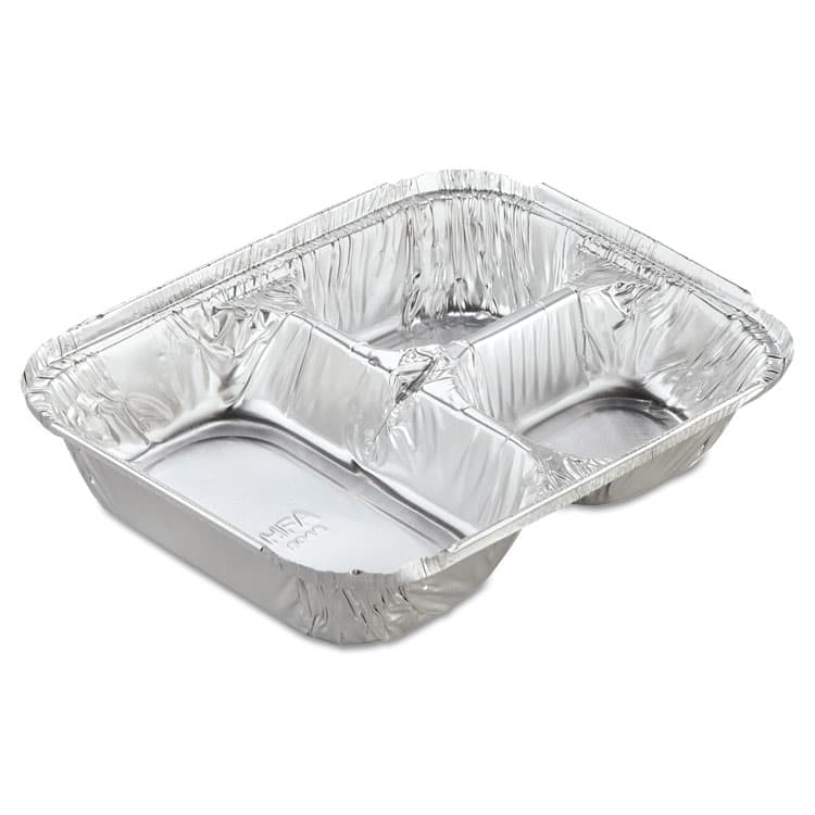 HFA Aluminum Oblong Container with Lid, 3 Compartments, 24 oz, 8.5 x 6.38 x 1.47, Silver, 250/Carton (HFA204535250W) thumbnail 4