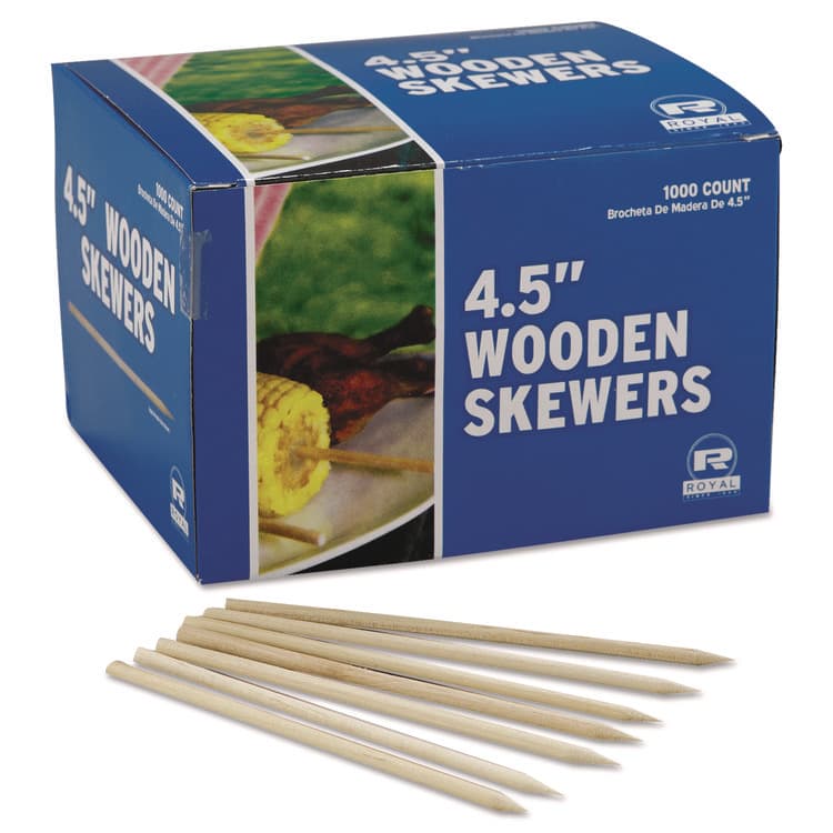 AMERCAREROYAL Wooden Skewers, 4.5", White, 10,000/Carton (RPPR815)