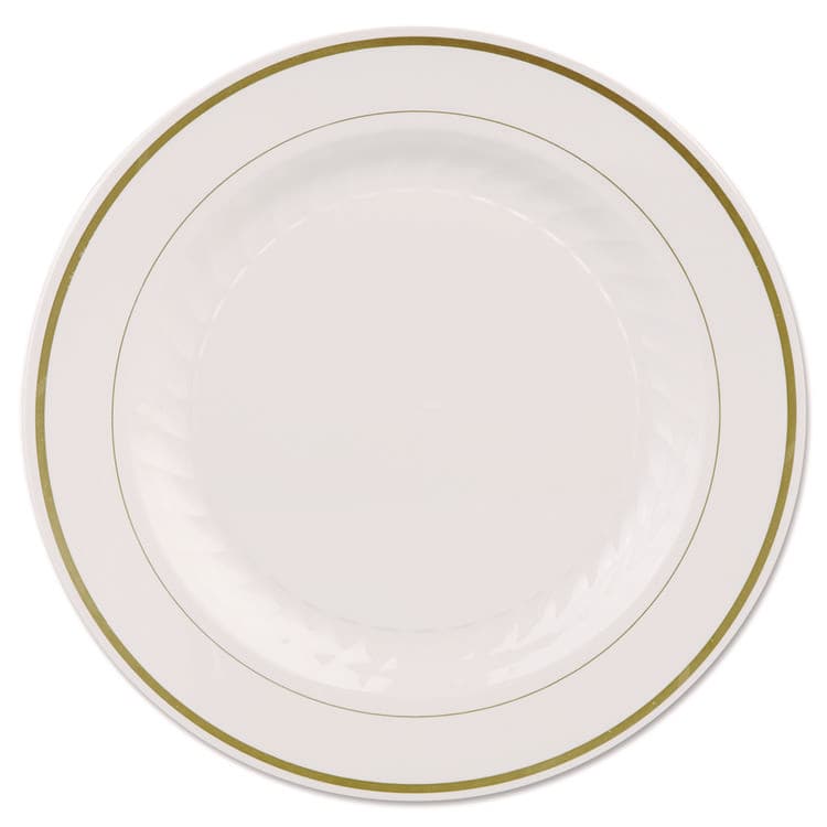 WNA, . Masterpiece Plastic Plates, 10.25" dia, Ivory/Gold, 10/Pack, 12 Packs/Carton (WNAMP10IPREM)