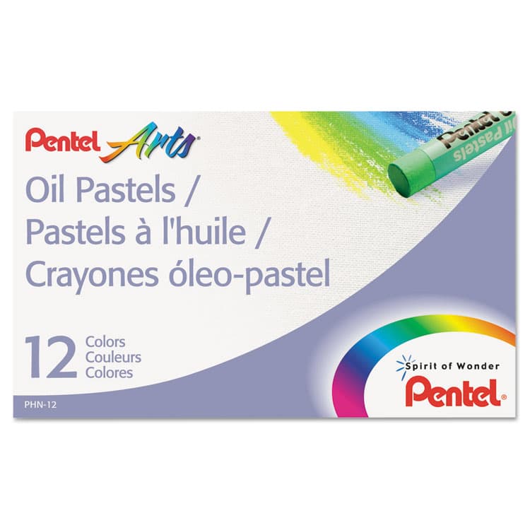 PENTEL OF AMERICA Oil Pastel Set With Carrying Case, 12 Assorted Colors, 0.38" dia x 2.38", 12/Set (PENPHN12) thumbnail 2