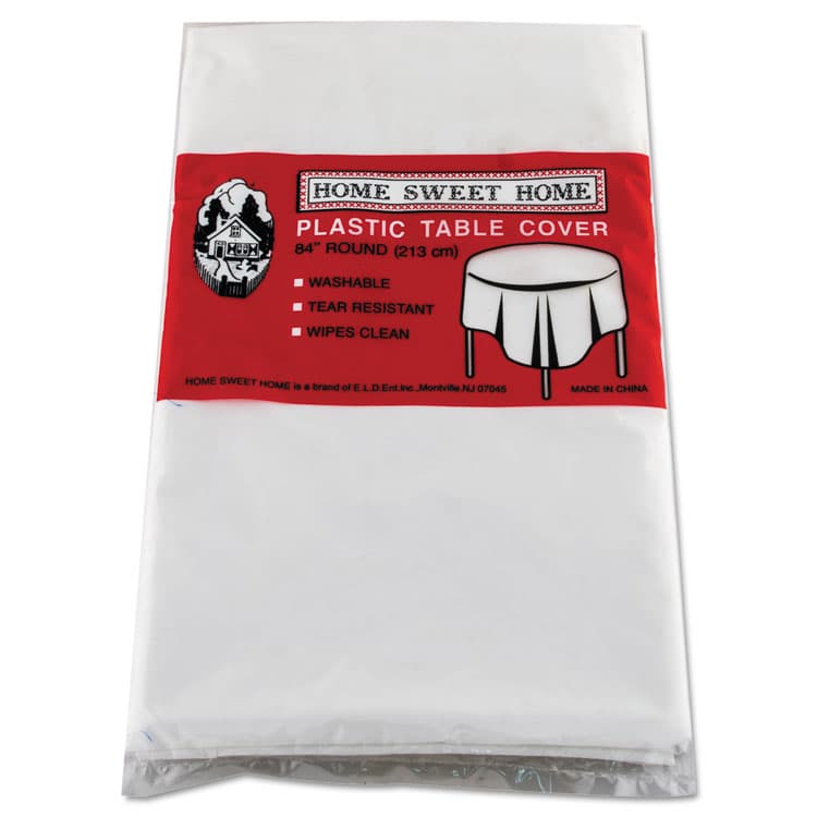 TABLEMATE PRODUCTS, CO. Table Set Round Table Cover, Plastic, 84" Diameter, White, 6/Pack (TBL84WH)