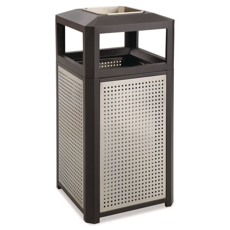 SAFCO PRODUCTS Evos Series Steel Waste Container, 38 gal., Steel, Powder Coated Finish, Black (SAF9935BL)