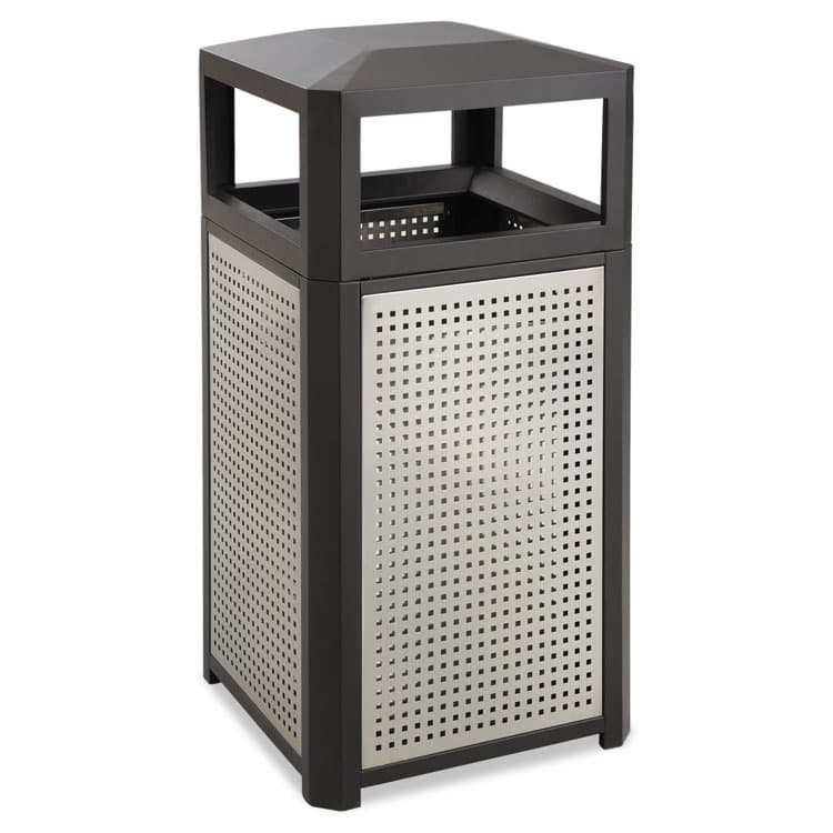 SAFCO PRODUCTS Evos Series Steel Waste Container, 38 gal., Steel, Black (SAF9934BL)