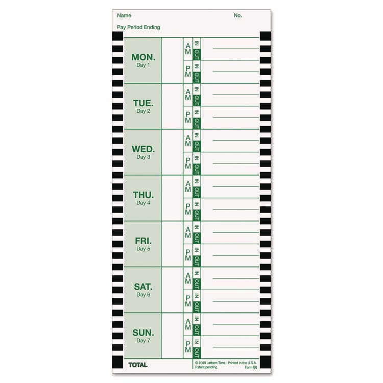LATHEM TIME CORPORATION Time Clock Cards for Lathem Time 800P, One Side, 4 x 9, 100/Pack (LTHE8100)