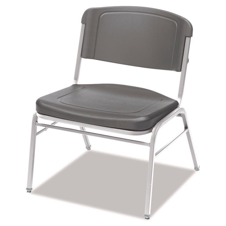 ICEBERG ENTERPRISES Rough n Ready Wide-Format Big and Tall Stack Chair, Supports 500 lb, 18.5" Seat Height, Charcoal Seat/Back, Silver Base, 4/CT (ICE64127)