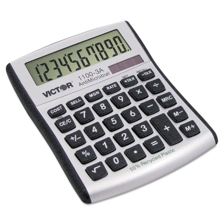 VICTOR TECHNOLOGY LLC 1100-3A Antimicrobial Compact Desktop Calculator, 10-Digit LCD (VCT11003A) thumbnail 2