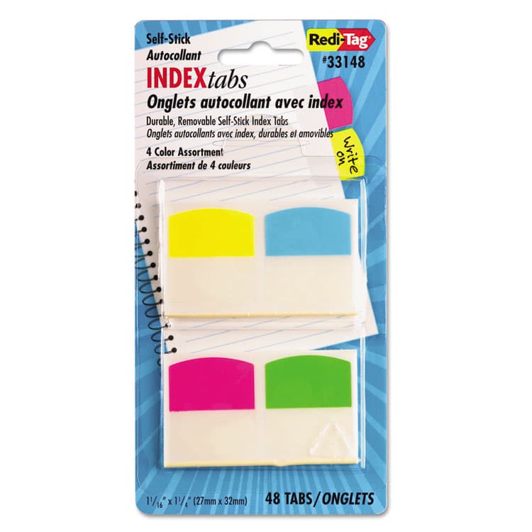 REDI-TAG CORPORATION Write-On Index Tabs, 1/5-Cut, Assorted Colors, 1.06" Wide, 48/Pack (RTG33148)