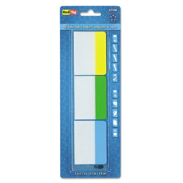 REDI-TAG CORPORATION Write-On Index Tabs, 1/5-Cut, Assorted Colors, 2" Wide, 30/Pack (RTG31080)