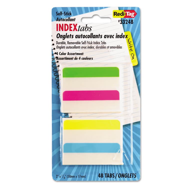 REDI-TAG CORPORATION Write-On Index Tabs, 1/5-Cut, Assorted Colors, 2" Wide, 48/Pack (RTG33248)