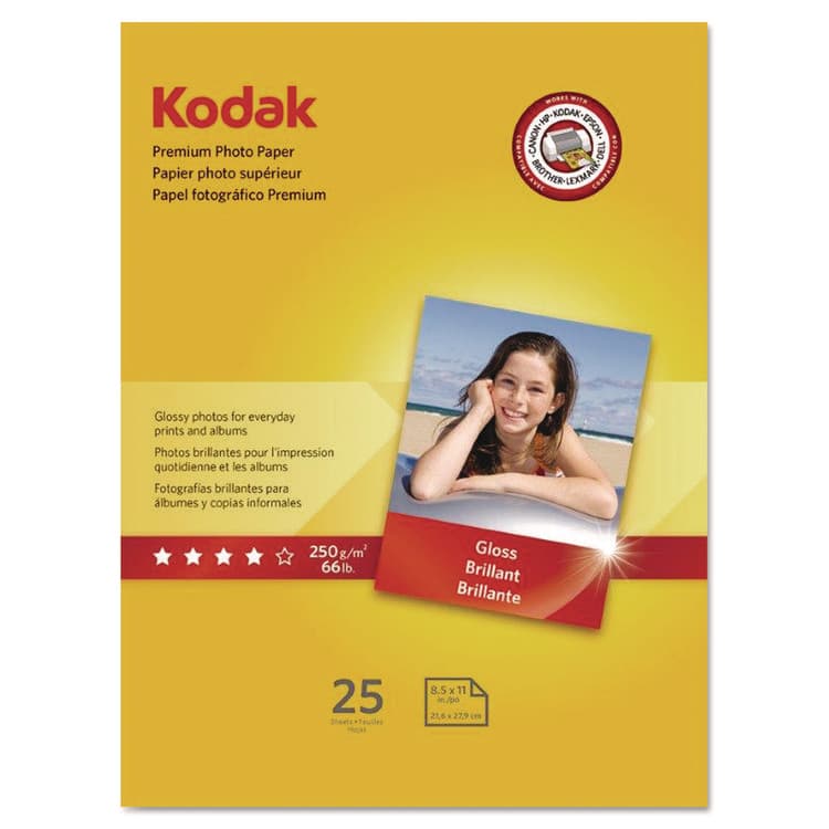 KODAK, EASTMAN, CO. Premium Photo Paper, 8.5 mil, 8.5 x 11, Glossy White, 25/Pack (KOD8689283)
