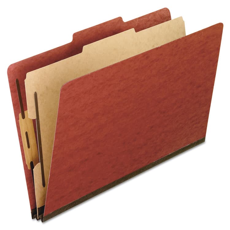 TOPS BUSINESS FORMS Four-Section Pressboard Classification Folders, Expands 2", 1 Divider, 4 Embedded Fasteners, Letter Size, Red, 10/Box (PFX1157R)
