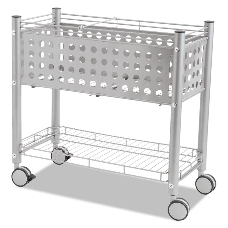 VERTIFLEX PRODUCTS File Cart with Open Top, Metal, 1 Shelf, 2 Bins, 28.25" x 13.75" x 27.38", Matte Gray (VRTVF52000)