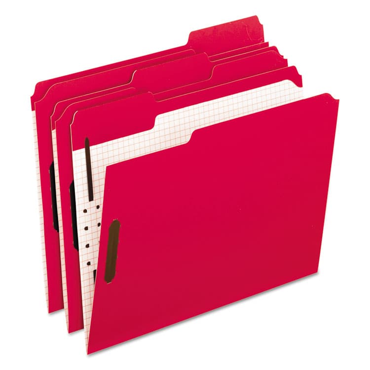 TOPS BUSINESS FORMS Colored Classification Folders, 1/3-Cut Tab: Assorted, 2 Embossed Fasteners, Letter Size, Red, 50/Box (PFX21319)