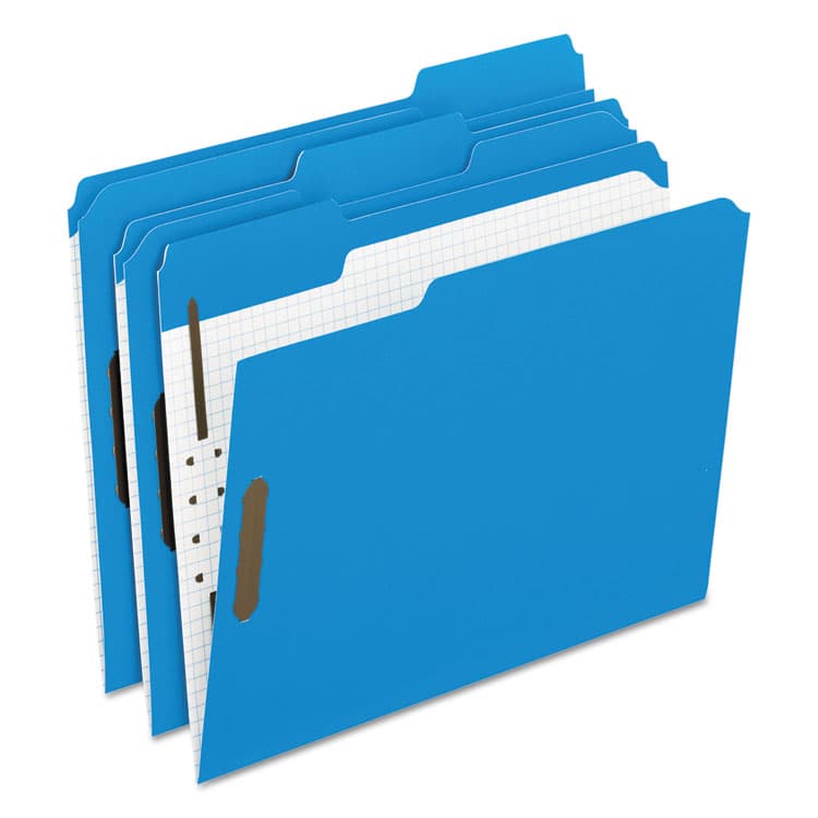 TOPS BUSINESS FORMS Colored Classification Folders, 1/3-Cut Tab: Assorted, 2 Embossed Fasteners, Letter Size, Blue, 50/Box (PFX21301)