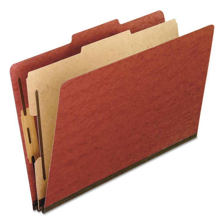 TOPS BUSINESS FORMS Four-Section Pressboard Classification Folders, Expands 2", 1 Divider, 4 Embedded Fasteners, Legal Size, Red, 10/Box (PFX2157R)