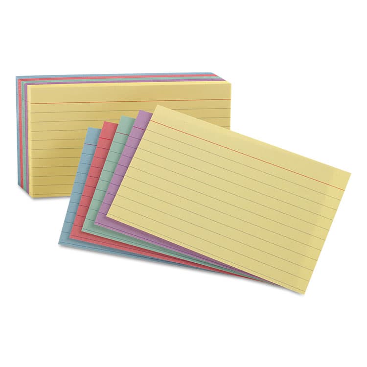 TOPS BUSINESS FORMS Ruled Index Cards, 4 x 6, Blue/Violet/Canary/Green/Cherry, 100/Pack (OXF34610)