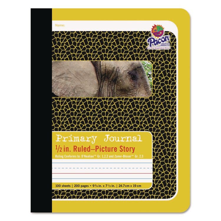 PACON CORPORATION Primary Picture Story Book, D'Nealian 1-3, Zaner-Bloser 2, Manuscript Rule (1/2"), Yellow/Black Cover,(100) 9.75 x 7.5 Sheets (PAC2426)