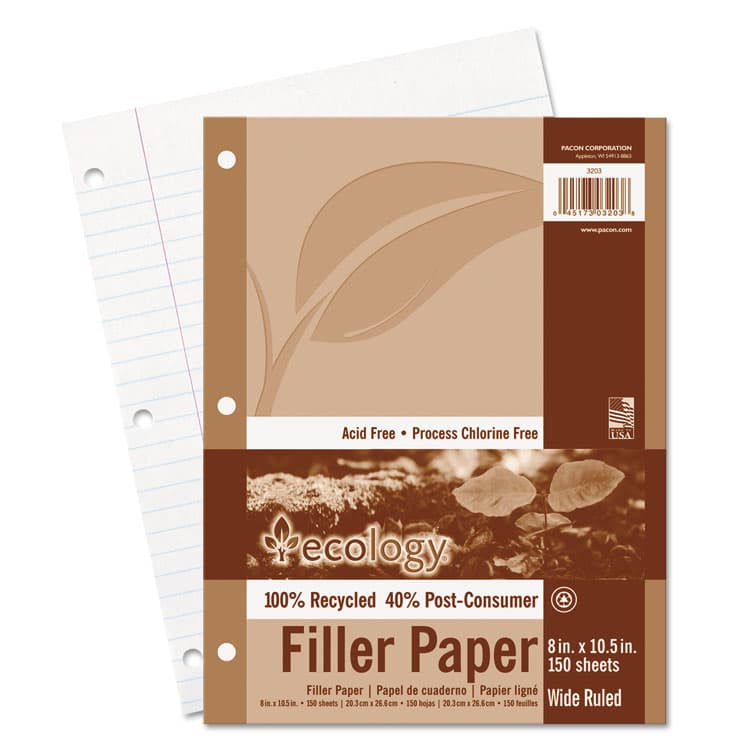 PACON CORPORATION Ecology Filler Paper, 3-Hole, 8 x 10.5, Wide/Legal Rule, 150/Pack (PAC3203)