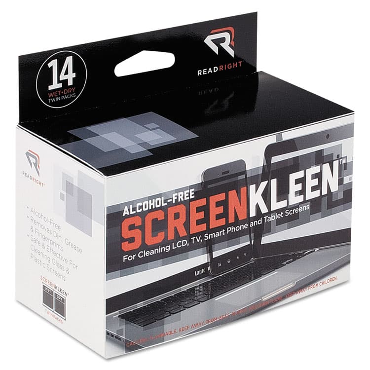 READ/RIGHT ScreenKleen Alcohol-Free Wipes, Cloth, 5 x 5, Unscented, 14/Box (REARR1291)