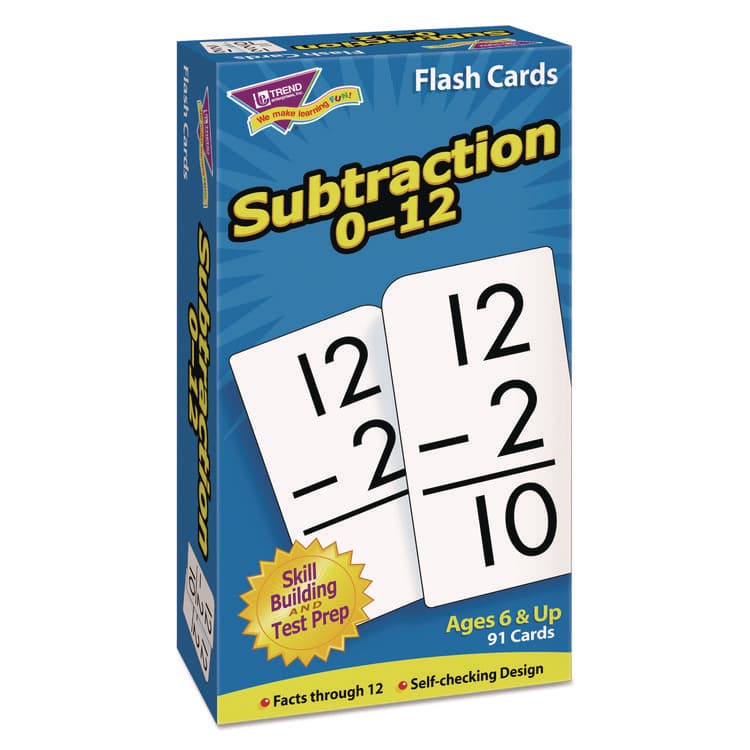 TREND ENTERPRISES, . Skill Drill Flash Cards, Subtraction 0 to 12, Grades 1 to 5, 3" x 6", Black and White, 91/Pack (TEPT53103)