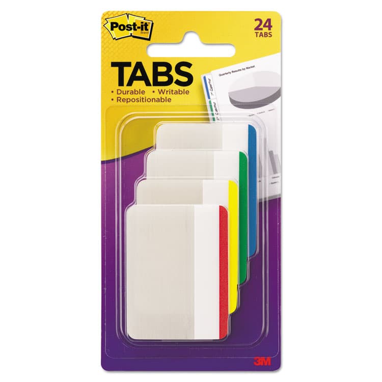 3M/COMMERCIAL TAPE DIV. Lined Tabs, 1/5-Cut, Assorted Colors, 2" Wide, 24/Pack (MMM686F1)