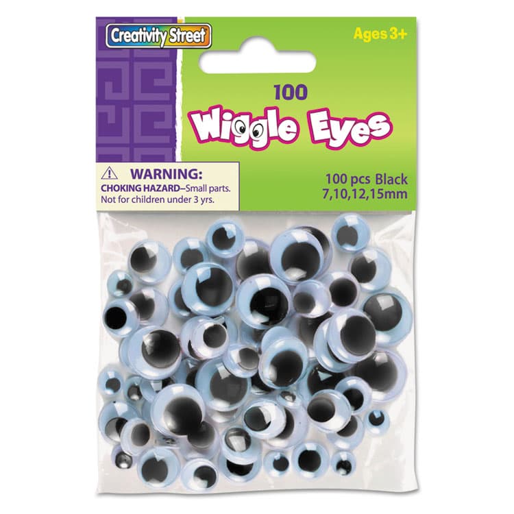 PACON CORPORATION Wiggle Eyes Assortment, Assorted Sizes, Black, 100/Pack (CKC344602)
