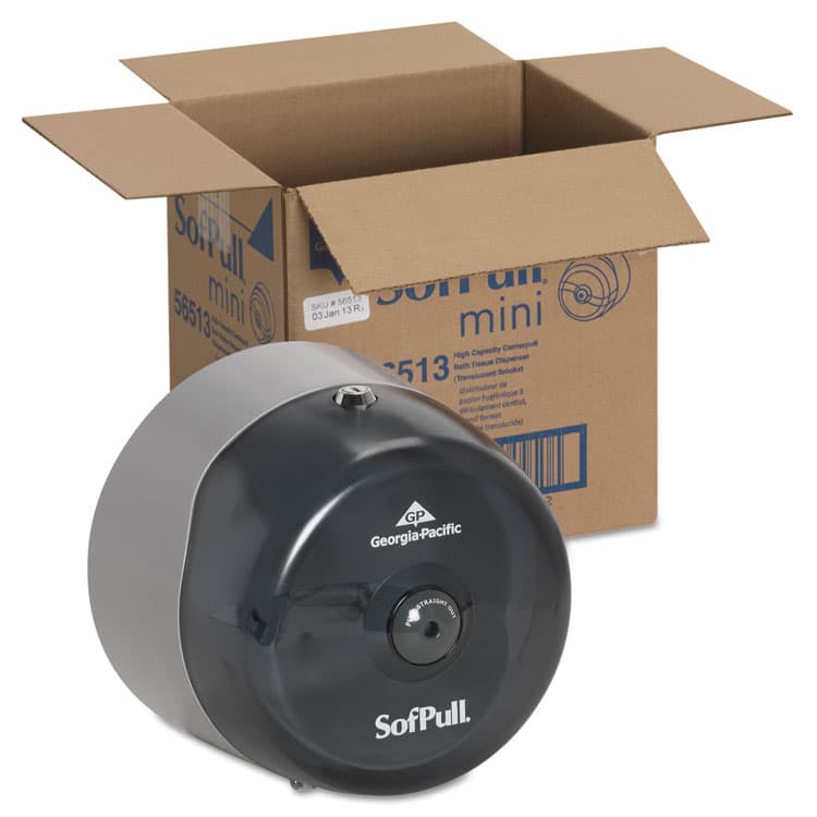 GEORGIA PACIFIC SofPull Mini Center-Pull Single-Roll Bath Tissue Dispenser, 8.75 x 7 x 9, Smoke (GPC56513) thumbnail 3