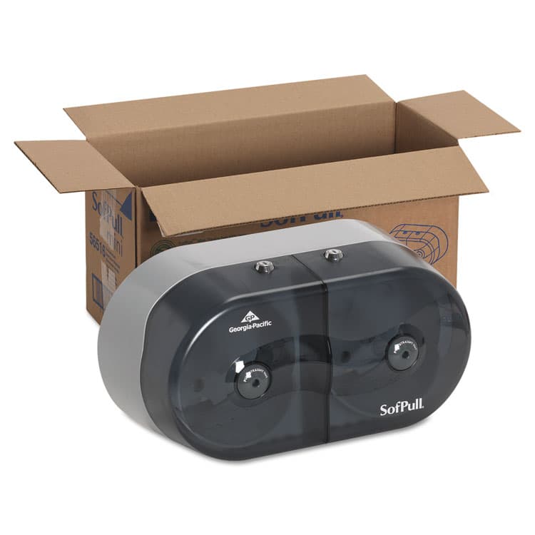 GEORGIA PACIFIC SofPull Mini Center-Pull Twin-Roll Bath Tissue Dispenser, 16.38 x 7.2 x 9.3, Smoke (GPC56516) thumbnail 3