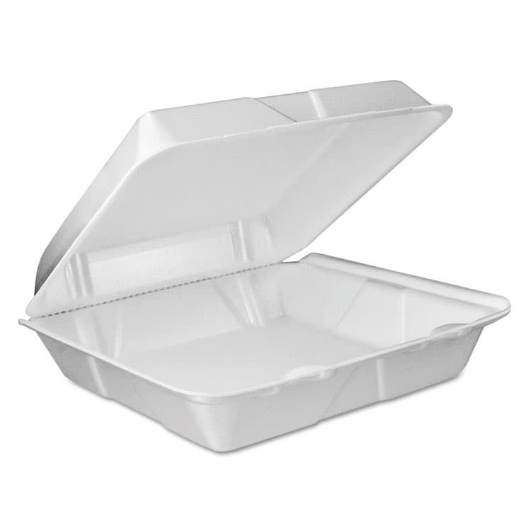 DART Foam Hinged Lid Container, Vented Lid, 9 x 9.4 x 3, White, 100/Pack, 2 Packs/Carton (DCC90HTPF1VR)