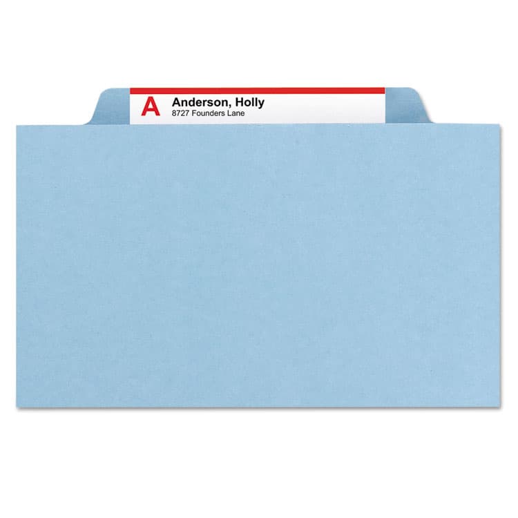 SMEAD MANUFACTURING CO. Pressboard Top Tab Pocket Classification Folders, Expands 2", 2 Dividers, 6 SafeSHIELD Fasteners, Letter Size, Blue, 10/Box (SMD14081) thumbnail 3