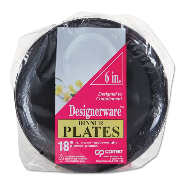 WNA, . Designerware Plastic Plates, 6" dia, Black, 10/Pack, 18 Packs/Carton (WNADWP6180BK)
