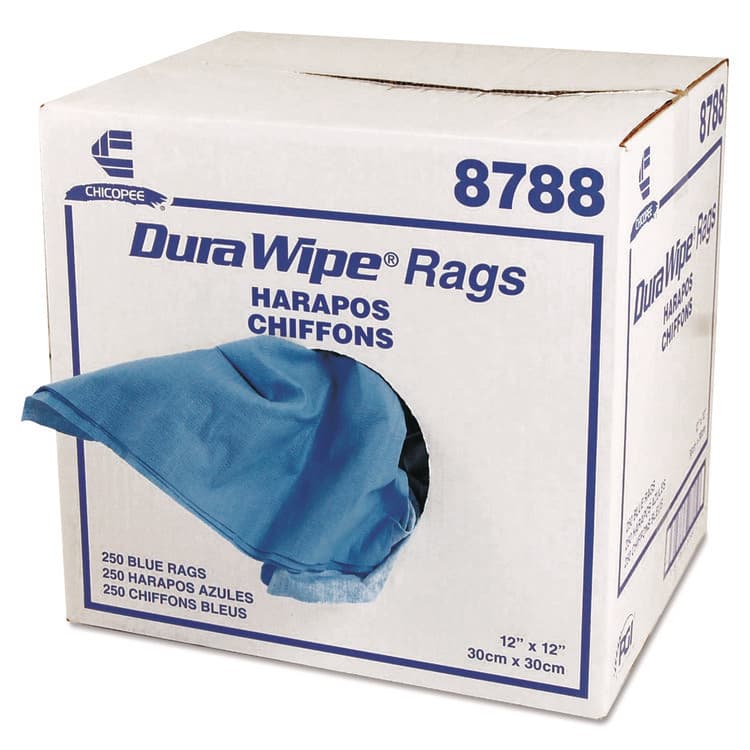 CHICOPEE, DuraWipe General Purpose Towels, 1-Ply, 12 x 12, Unscented, Blue, 250/Carton (CHI8788)