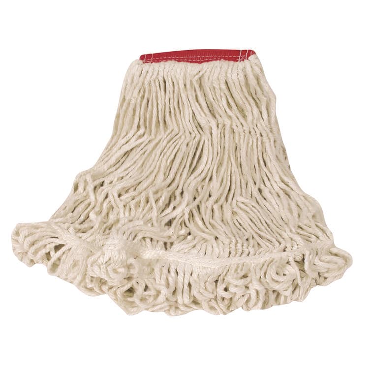 RUBBERMAID COMMERCIAL PROD. Super Stitch Looped-End Wet Mop Head, Cotton/Synthetic, Large Size, Red/White (RCPD253WHI)