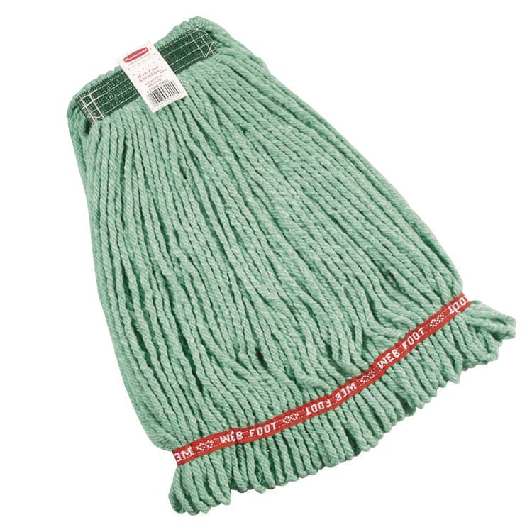 RUBBERMAID COMMERCIAL PROD. Web Foot Wet Mop Heads, Shrinkless, Cotton/Synthetic, Medium, Green (RCPA212GRE)
