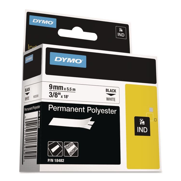 DYMO Rhino Permanent Poly Industrial Label Tape, 0.37" x 18 ft, White/Black Print (DYM18482)