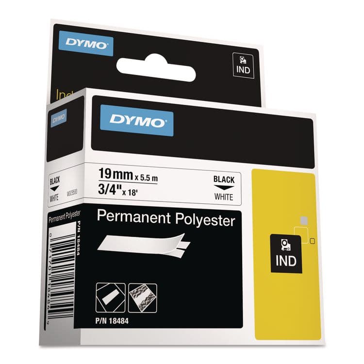 DYMO Rhino Permanent Poly Industrial Label Tape, 0.75" x 18 ft, White/Black Print (DYM18484)