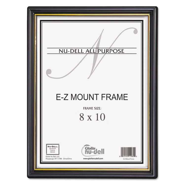 NU-DELL MANUFACTURING EZ Mount Document Frame with Trim Accent and Plastic Face, Plastic, 8 x 10, Black/Gold (NUD11800)