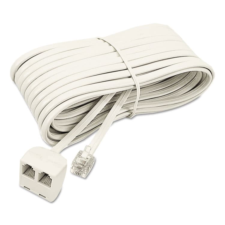 SOFTALK LLC Telephone Extension Cord, Plug/Dual Jack, 25 ft, Ivory (SOF04130)