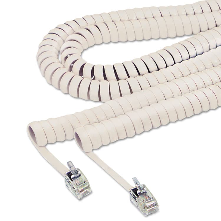SOFTALK LLC Coiled Phone Cord, Plug/Plug, 25 ft, Ivory (SOF42265)