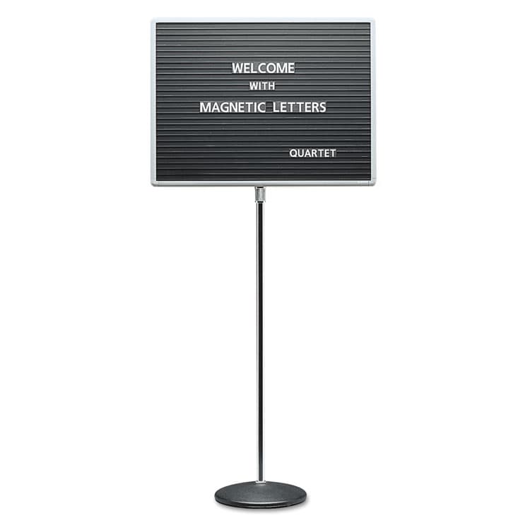 QUARTET MFG. Adjustable Single-Pedestal Magnetic Letter Board, 24" x 18", Black Surface, Gray Aluminum Frame (QRT7921M)