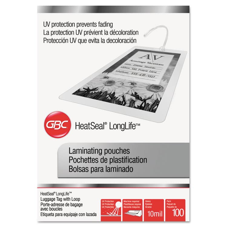ACCO BRANDS, . LongLife Thermal Laminating Pouches, 10 mil, 2.5" x 4.25", Gloss Clear, 100/Box (GBC3202105) thumbnail 2