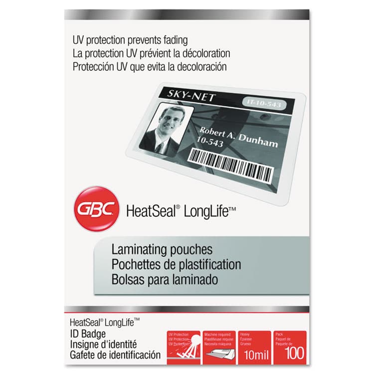 ACCO BRANDS, . LongLife Thermal Laminating Pouches, 10 mil, 2.56" x 3.75", Gloss Clear, 100/Box (GBC3202104) thumbnail 2