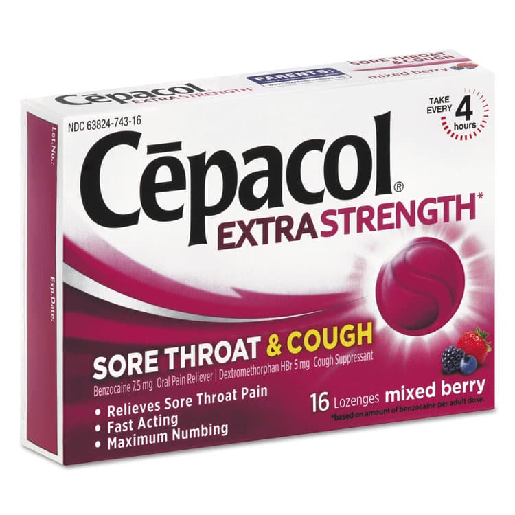 RECKITT BENCKISER Extra Strength Sore Throat and Cough Lozenges, Mixed Berry, 16 Lozenges (RAC74016) thumbnail 2