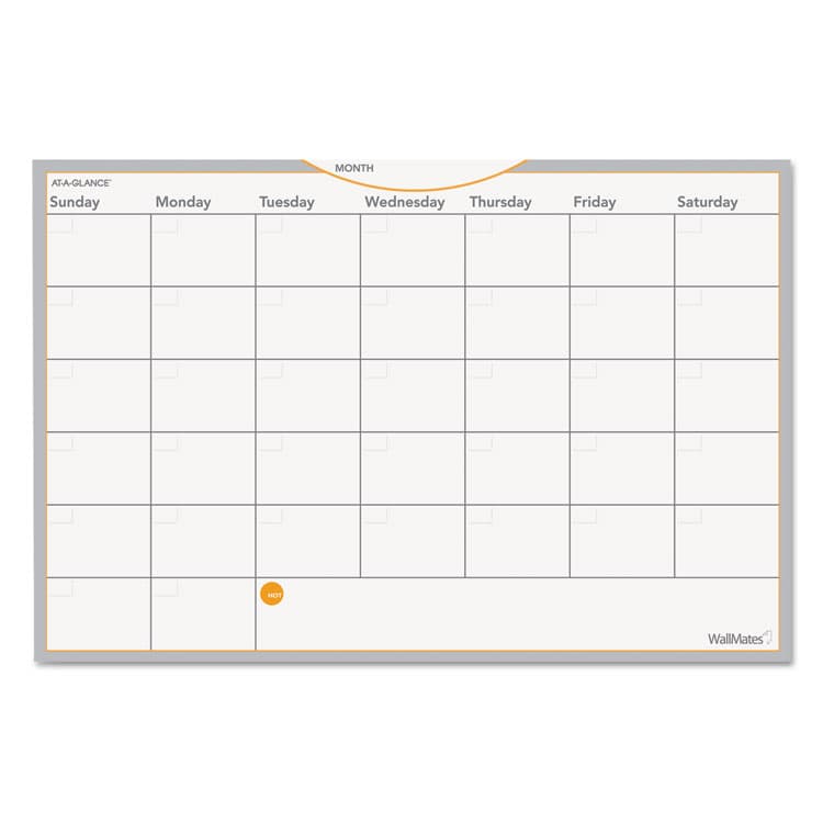 AT-A-GLANCE WallMates Self-Adhesive Dry Erase Monthly Planning Surfaces, 18 x 12, White/Gray/Orange Sheets, Undated (AAGAW402028)