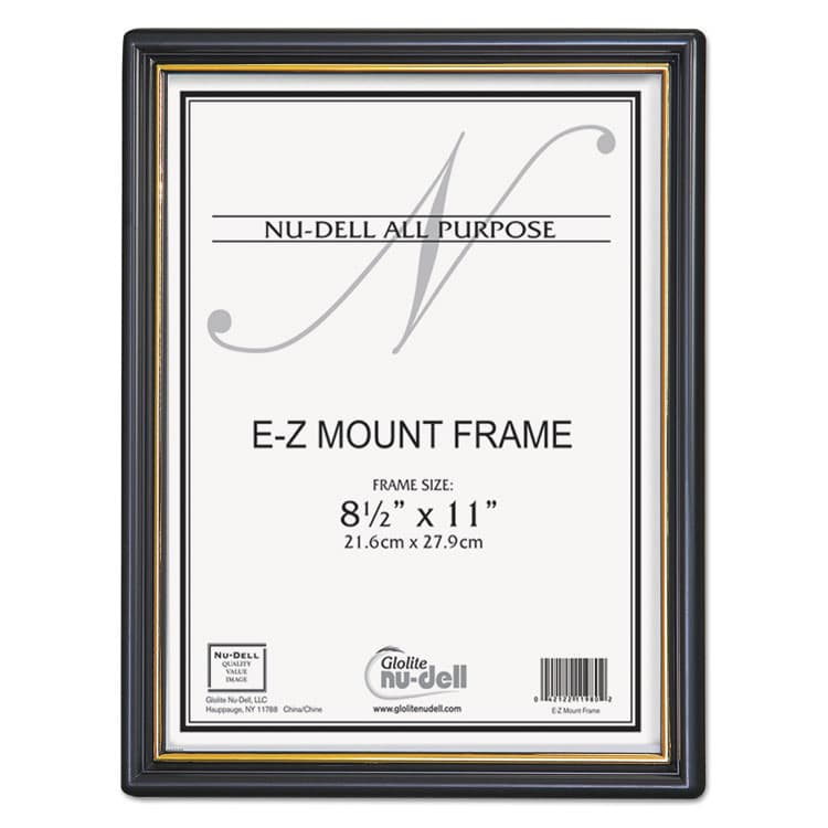 NU-DELL MANUFACTURING EZ Mount Document Frame with Trim Accent and Plastic Face, Plastic, 8.5 x 11 Insert, Black/Gold (NUD11880)