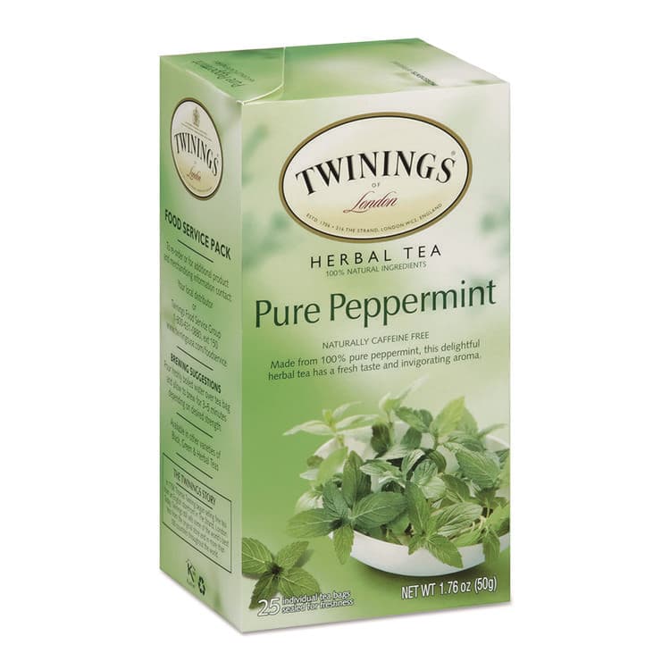 TWININGS NORTH AMERICA Tea Bags, Pure Peppermint, 1.76 oz, 25/Box (TWG09179)