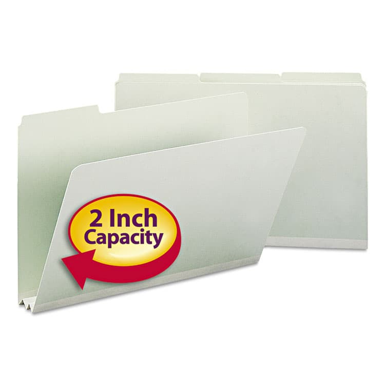 SMEAD MANUFACTURING CO. Expanding Recycled Heavy Pressboard Folders, 1/3-Cut Tabs: Assorted, Legal Size, 2" Expansion, Gray-Green, 25/Box (SMD18234)