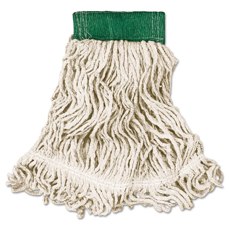 RUBBERMAID COMMERCIAL PROD. Super Stitch Looped-End Wet Mop Head, Cotton/Synthetic, Medium, Green/White (RCPD252WHI)